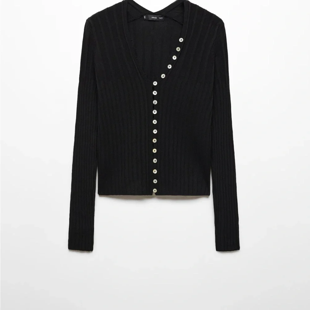 NWT Mango Black Ribbed Cardigan with Button Detail - Picture 9 of 16